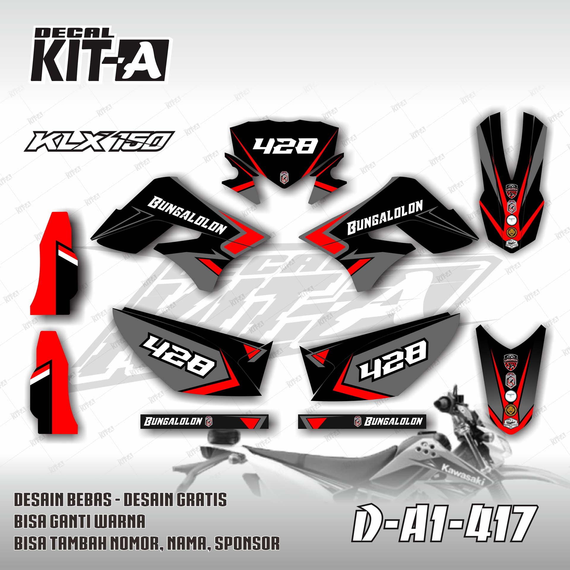 Dekal Stiker Sticker Klx S Old Lama Warna Hitam Abu List Merah