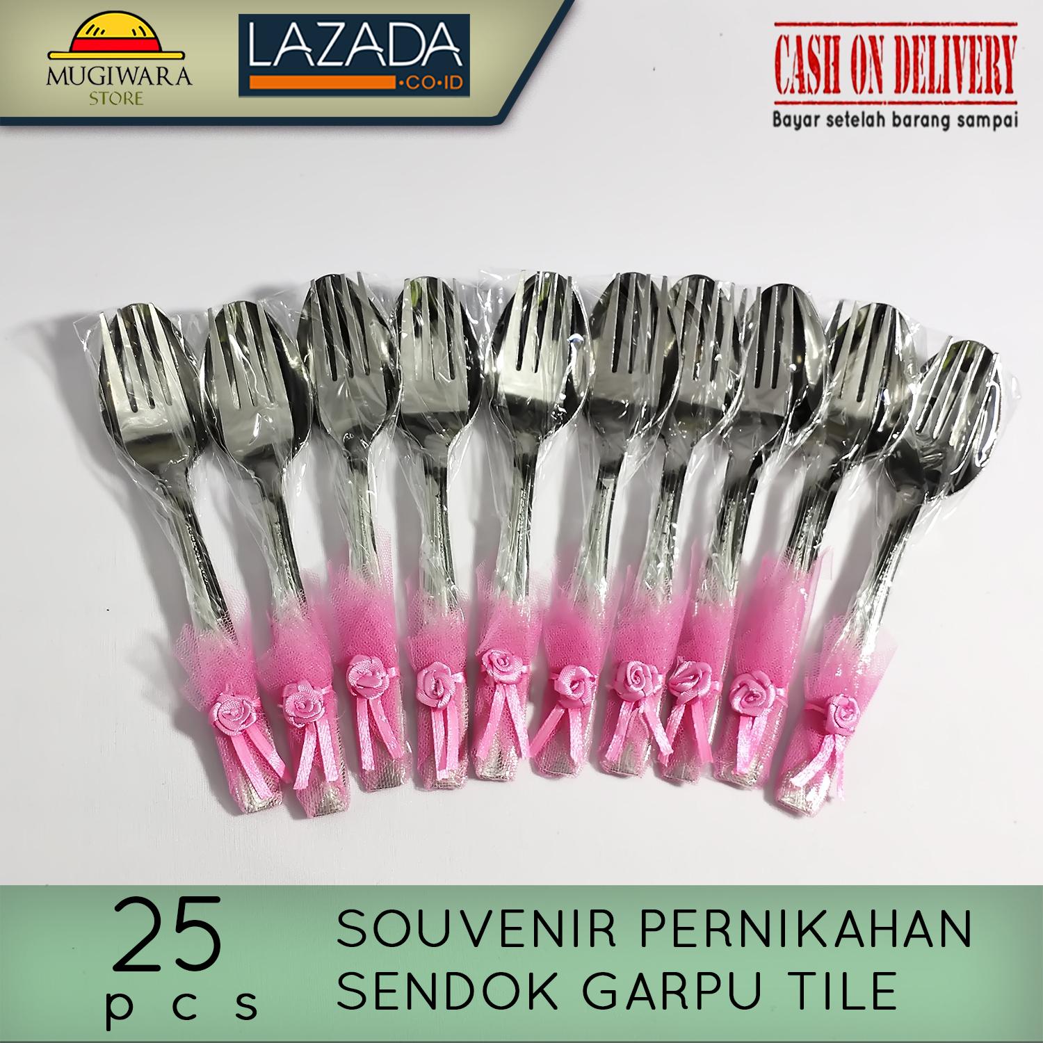 25 Pcs souvenir Pernikahan Sendok Garpu stenlis kemas plastik tile / Cinderamata / Kado / Hadiah / Souvenir Pernikahan