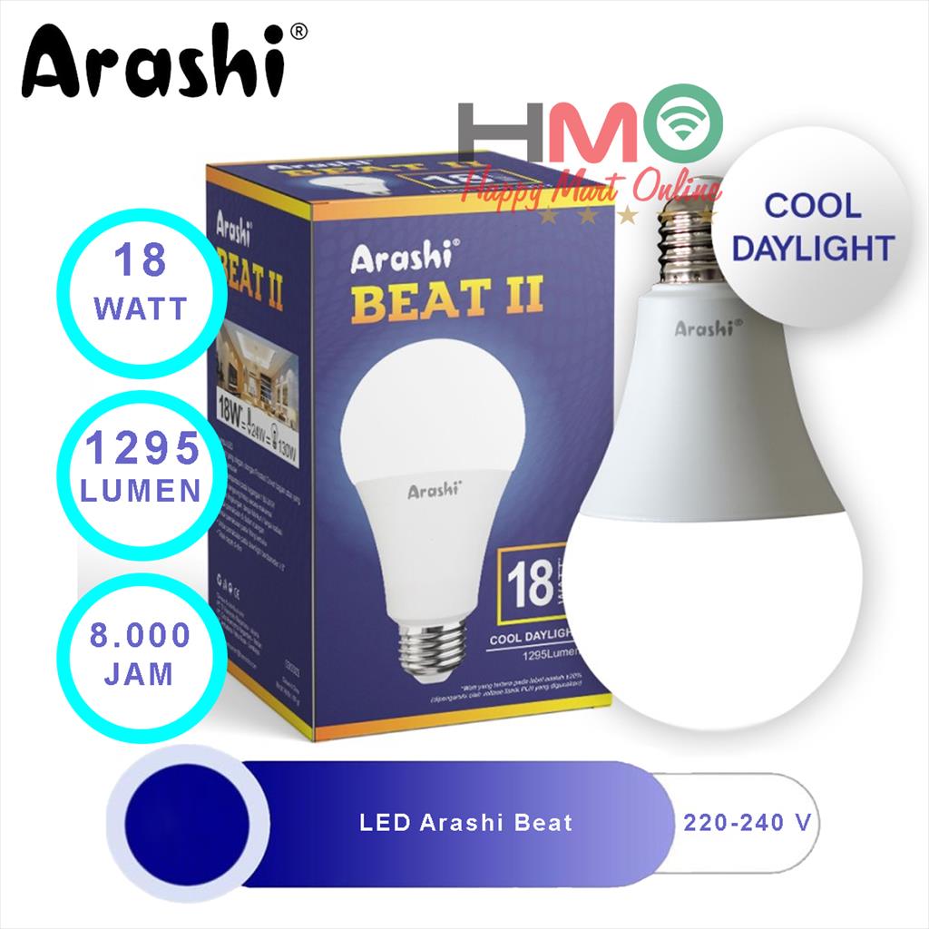 Lampu Bohlam LED Arashi Beat 18 Watt Cahaya Putih Garansi 1 Tahun