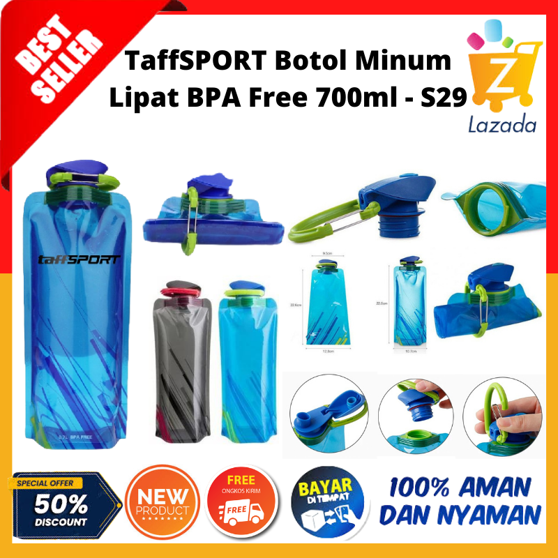 BISA COD TaffSPORT Botol Minum Lipat BPA Free 700ml S29 Tempat