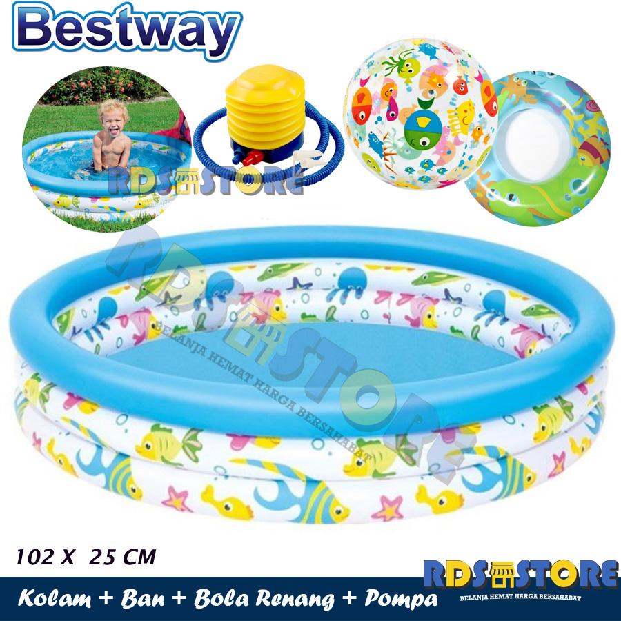 Bestway Kolam Renang Anak Mandi Bola Ocean Life Pool 102 x 25 Cm Set Bola + Ban + Pompa