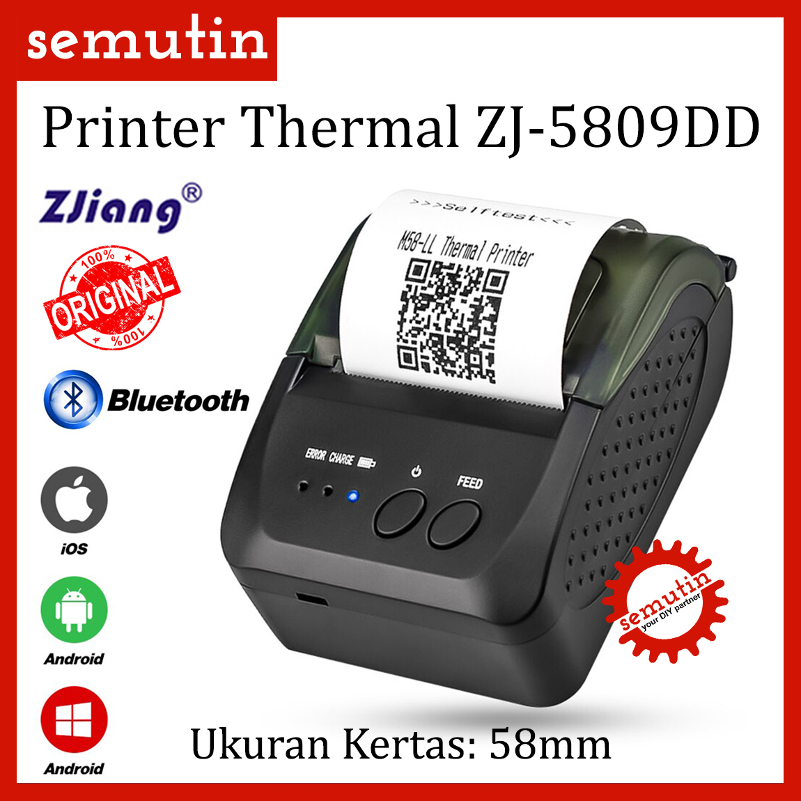 Printer Thermal 58mm Zjiang ZJ 5809DD ORIGINAL Bluetooth Mini