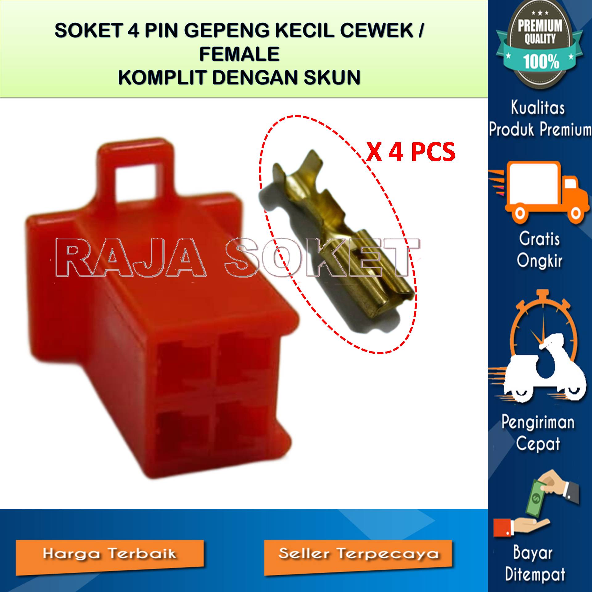 Isi 5 Set SOKET SOCKET CONNECTOR KONEKTOR MOTOR KABEL 4 PIN KECIL