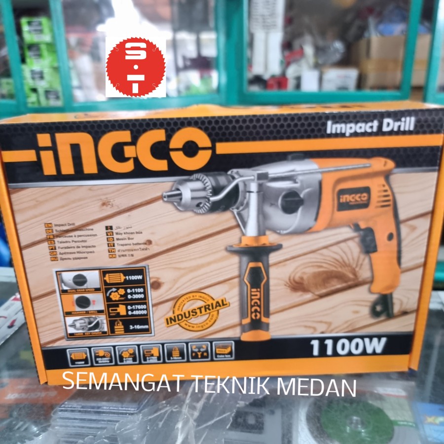 ID211002 MESIN BOR TANGAN BETON IMPACT DRILL 16mm 1100 WATT INGCO