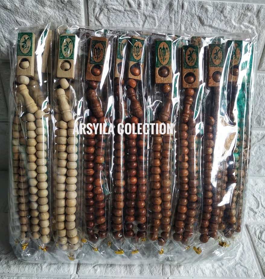 SOUVENIR PERNIKAHAN ISI 50 PCS TASBIH KAYU KEMAS PLASTIK MURAH