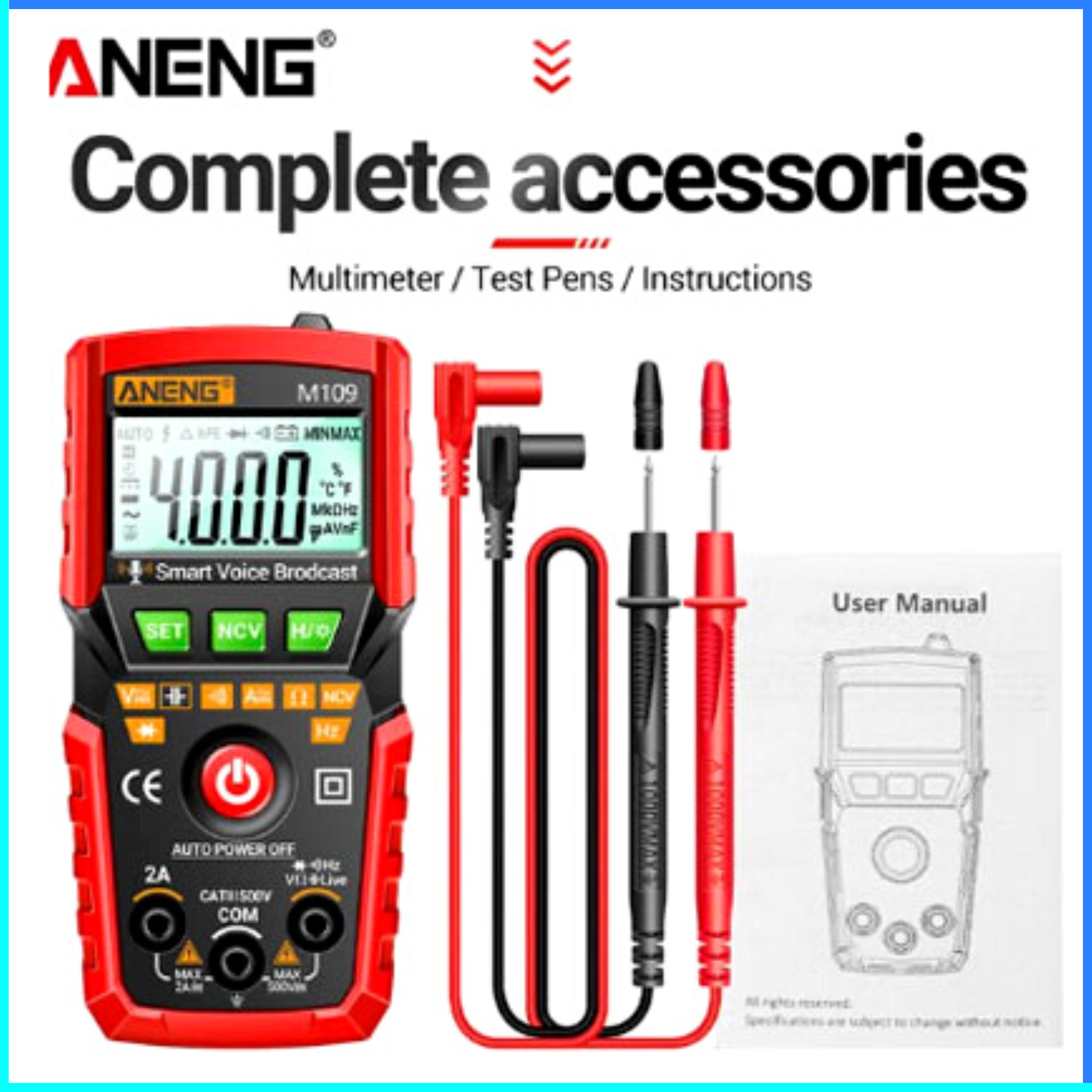 COD ANENG Digital Multimeter Voice Broadcast Voltage Tester M109