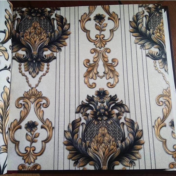 Wallpaper Dinding Klasik Gold Murah Vinyl Premium Motif Batik Bunga