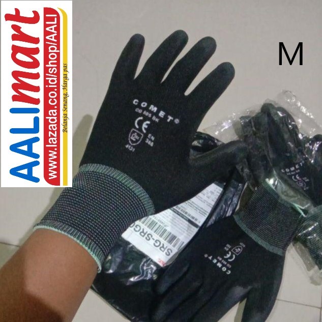 Sarung Tangan Safety Karet Palm Fit Glove Comet CG 805 Hitam Ukuran M