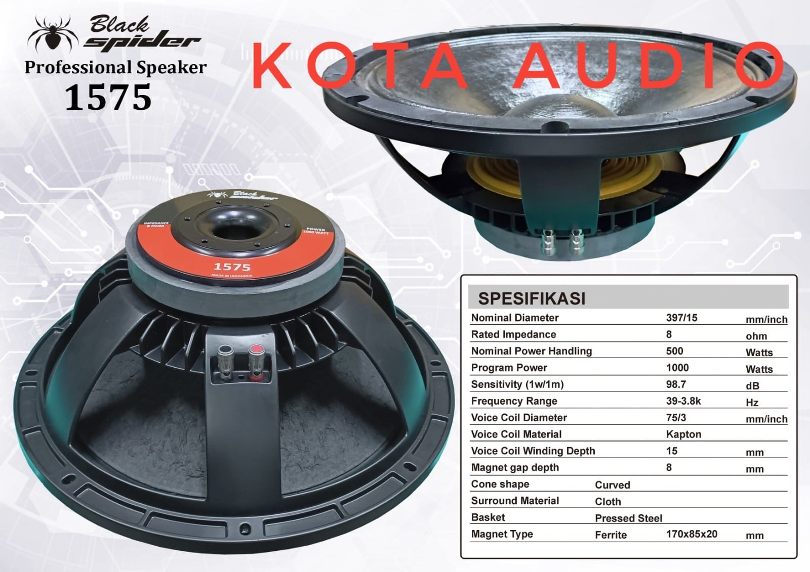 Speaker Komponen Black Spider 1575 Blackspider 1575 5inch 1000 Watt