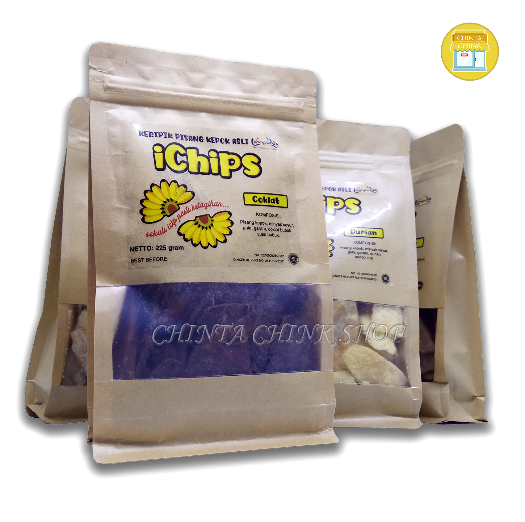 IChips Keripik Pisang Aneka Rasa Coklat Asli Lampung Zip Lock 225 Gr