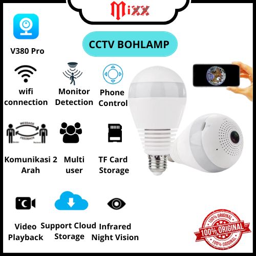 Kamera Lampu V380 CCTV Bentuk Bohlam Panorama V360 SPY Camera Hidden