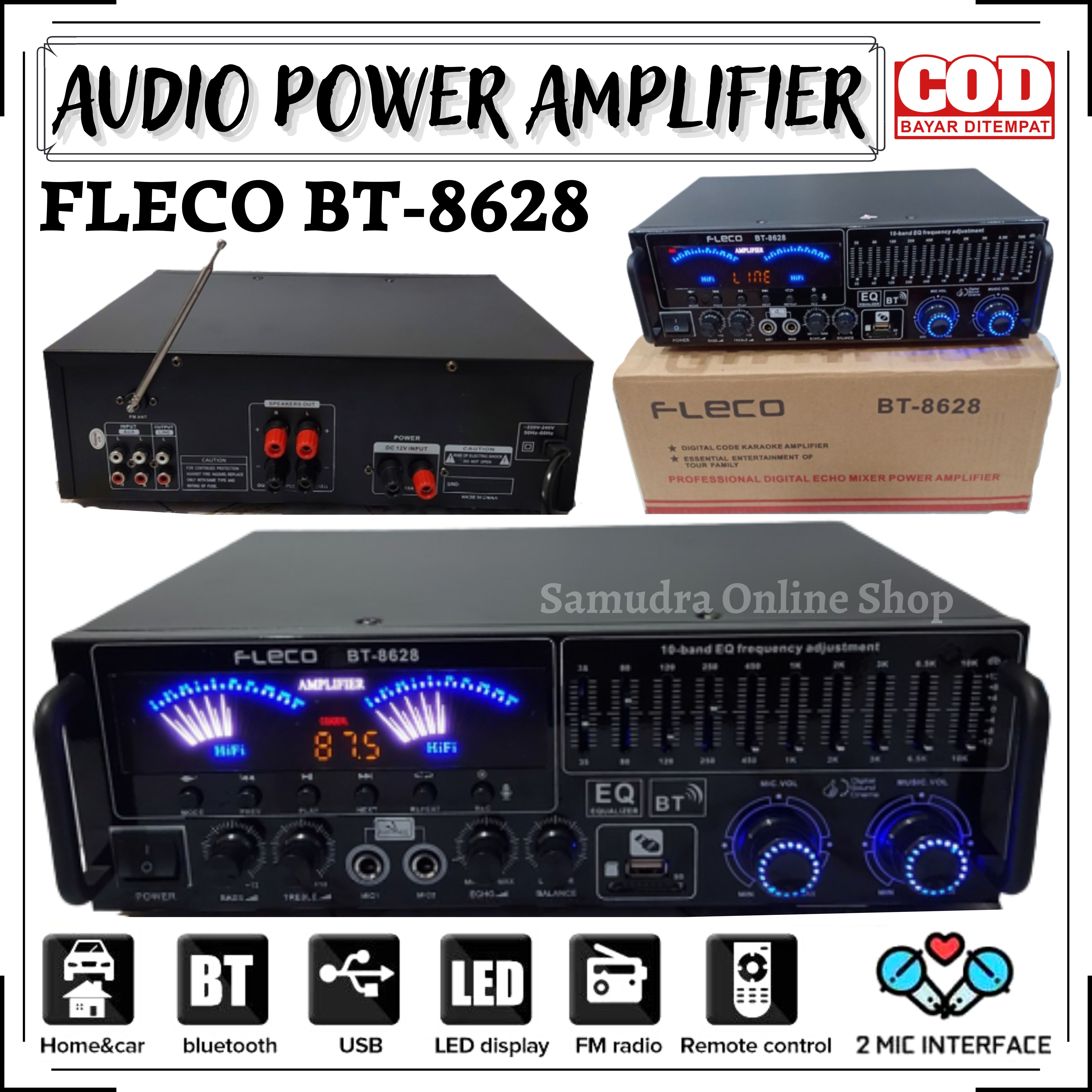 Power Amplifier Digital Audio FLECO BT 8628 USB SD FM MP3 Ampli Fleco