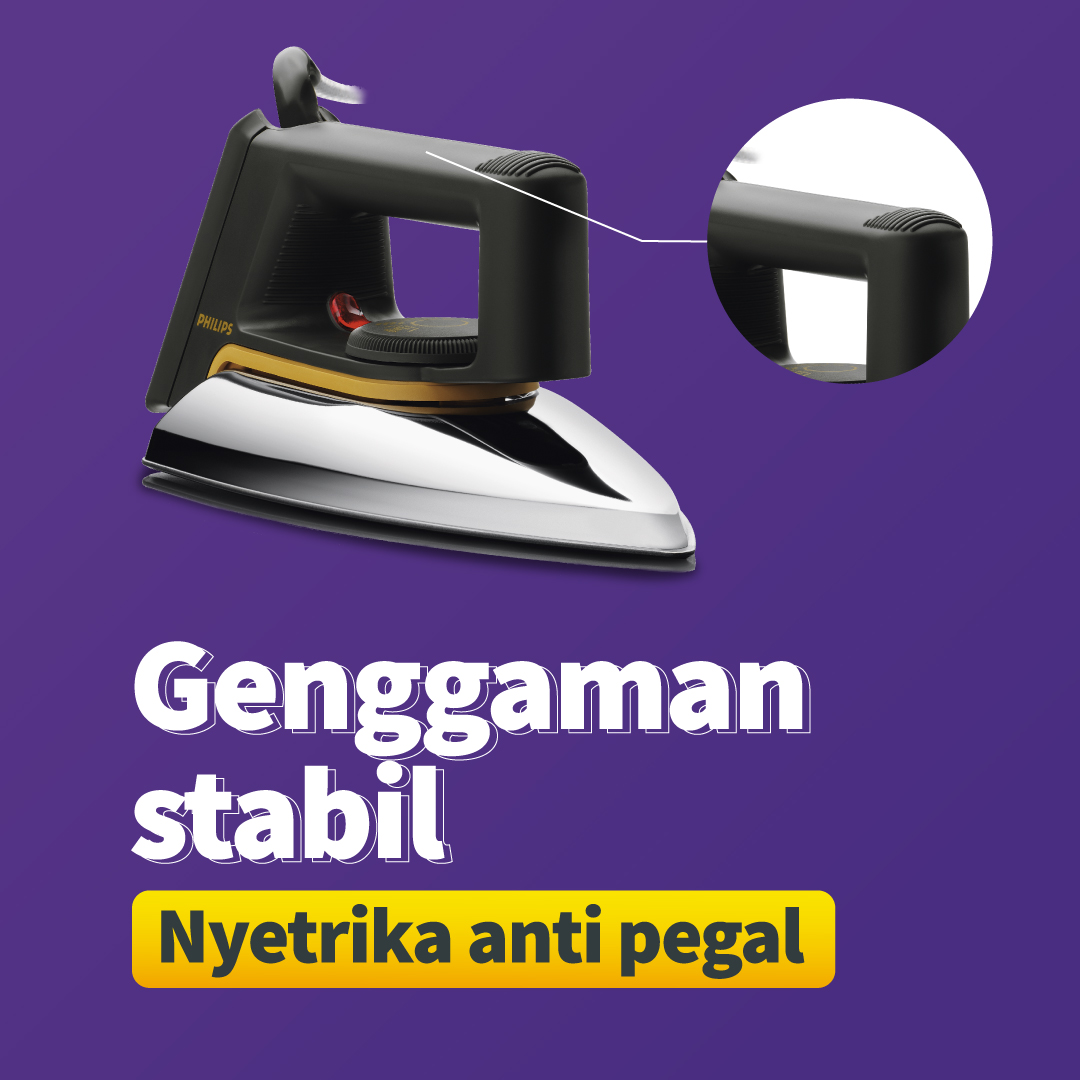 Philips Setrika Kering Classic Hd Hitam Tapak Anti Lengket