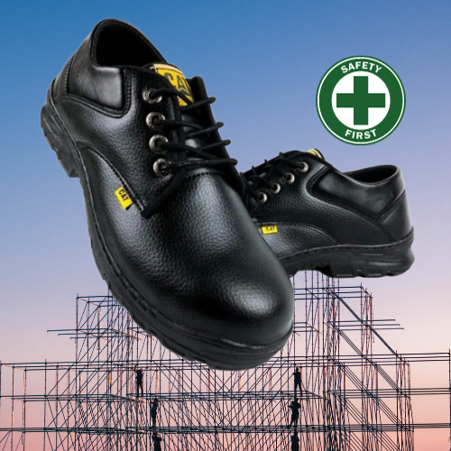 Sepatu Safety Pria Ujung Besi Tali Hitam Sepatu Safety Tali Proyek