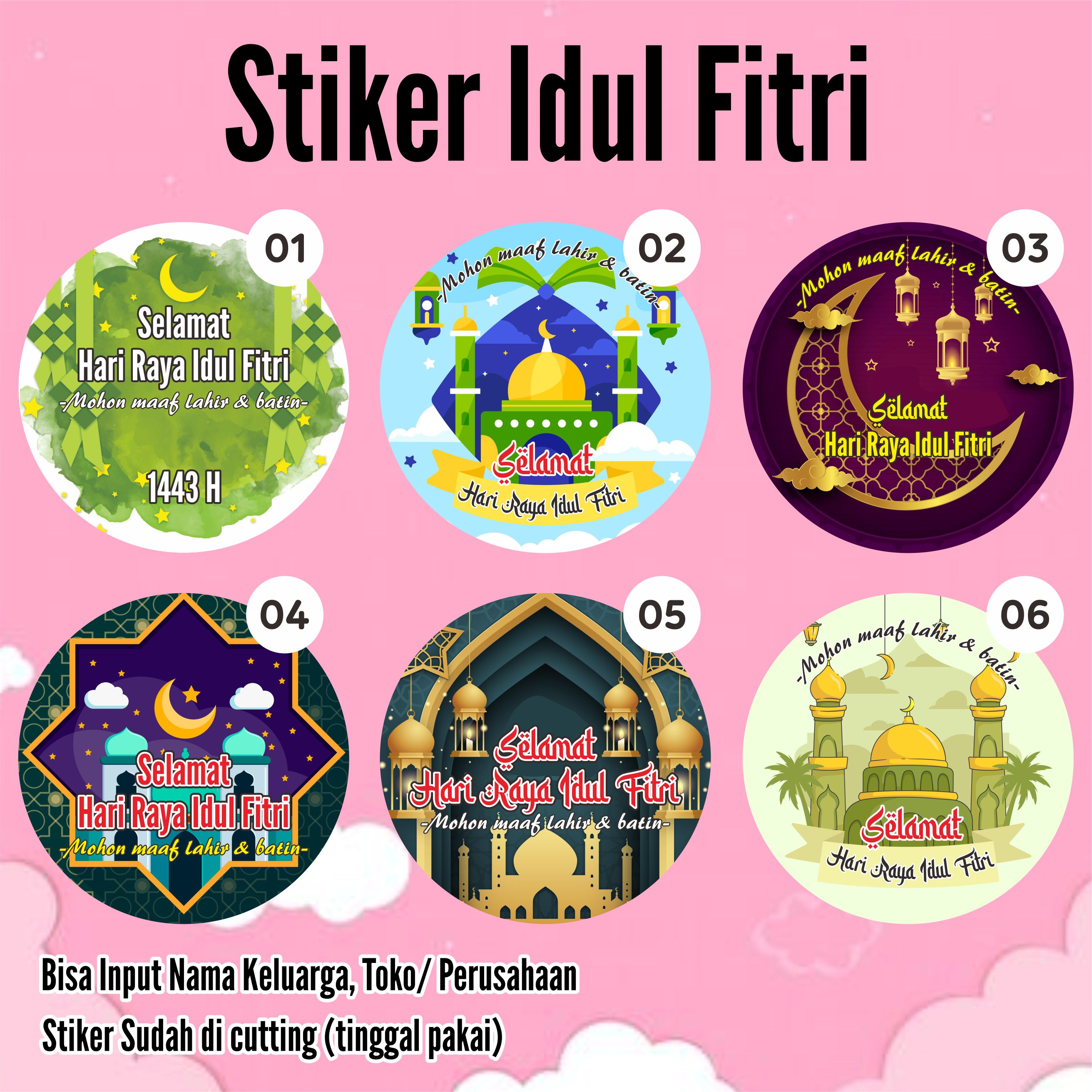 77 Pcs Stiker Lebaran Idul Fitri Bulat Untuk Toples Hampers Lebaran