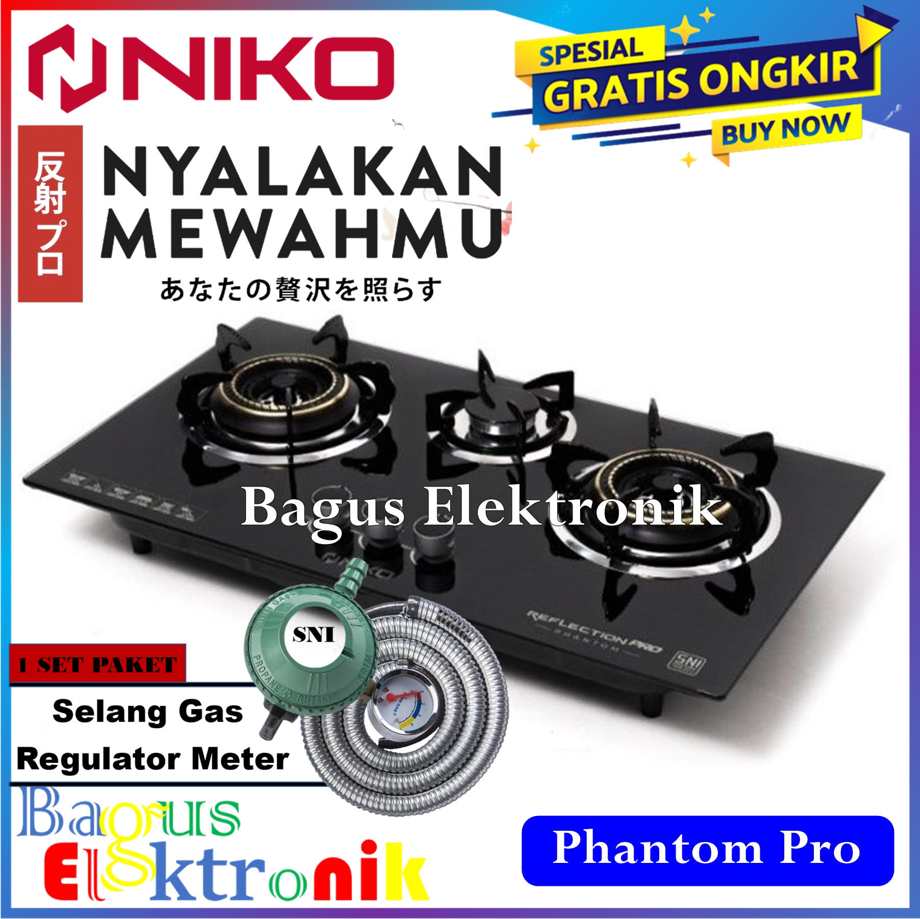 Kompor Gas 3 Tungku NIKO Reflection Phantom Pro Phantom Gas Stove Niko