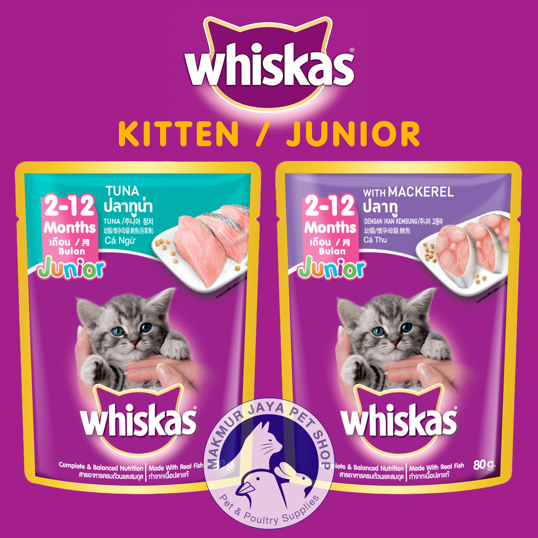 Whiskas Pouch Junior Kitten Wet Cat Food Makanan Kucing Basah Gr