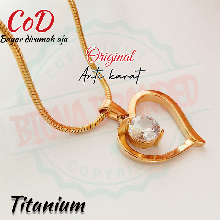 KALUNG TITANIUM BULAT PLUS LIONTIN LOVE PERMATA KALUNG TITANIUM WANITA