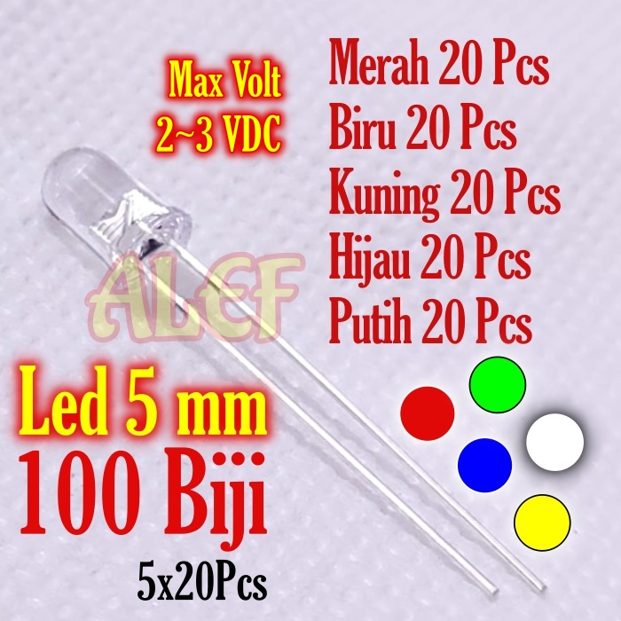 Pcs Led Mm Clear Putih Nyala Merah Biru Kuning Hijau Putih X Pcs