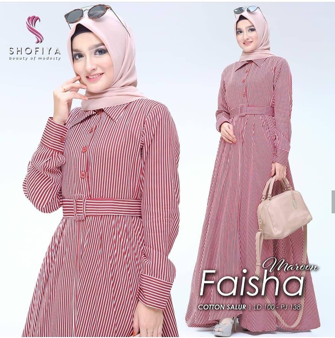Baju Murah Terbaru Gamis FAISHA DRESS Katun Salur Japang Terusan Wanita Paling Laris Baju Muslim Lengan Panjang Model Trendy Modern Baju Muslim Dress Pesta Murah Terbaru Maxi Pakaian Modis Baju Panjang Simple Casual Terlaris 2019