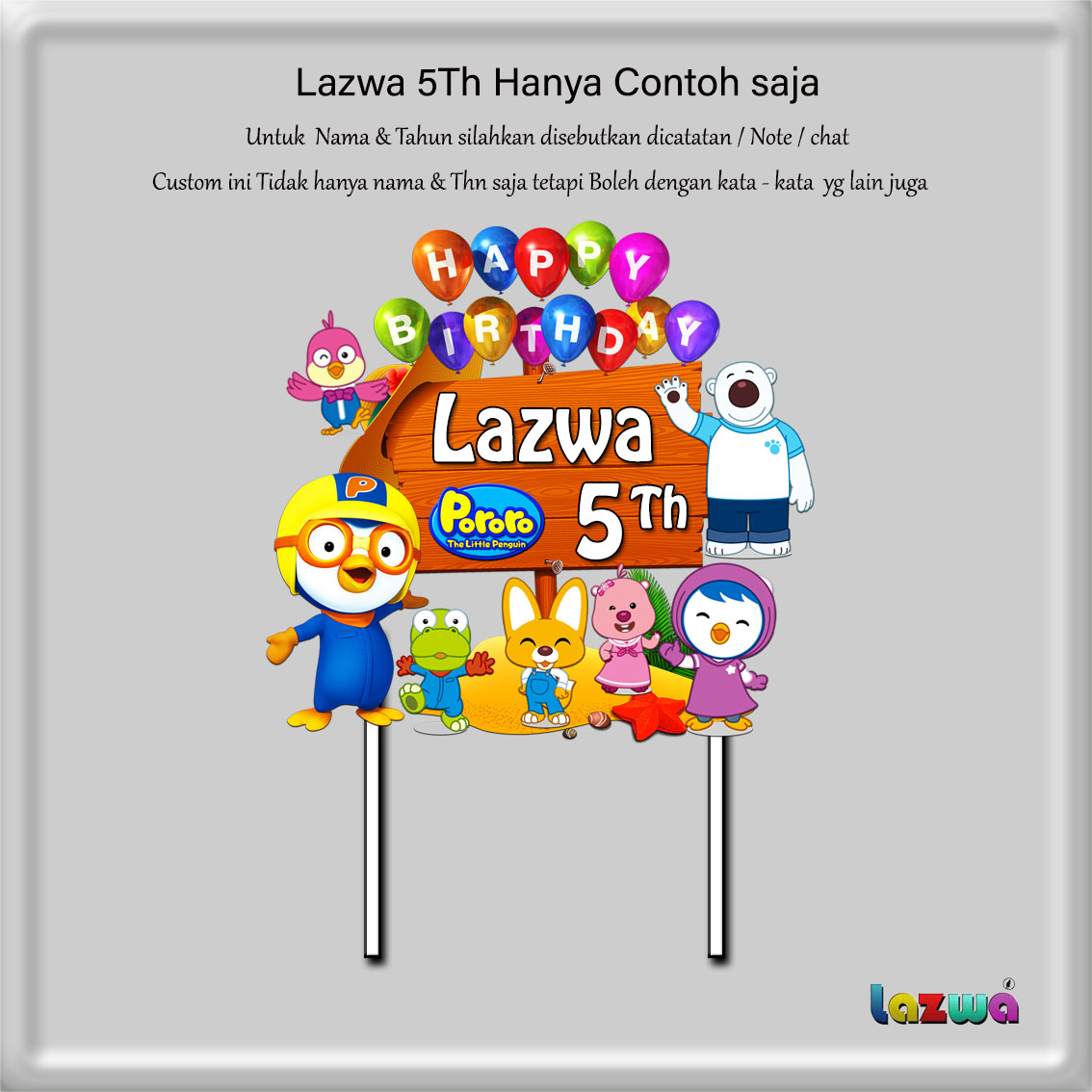 Topper Cake Custom Nama Pororo Lazada Indonesia