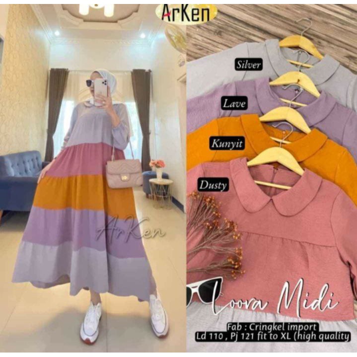 Gamis Fuji Midi Gamis Terbaru Rayon Premium Dress Wanita Pelangi