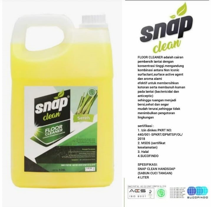 FLOOR CLEANER CAIRAN PEMBERSIH LANTAI AROMA SEREH MERK SNAP CLEAN