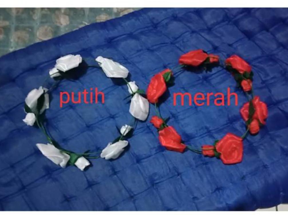 bando bunga flower crown besar merah putih