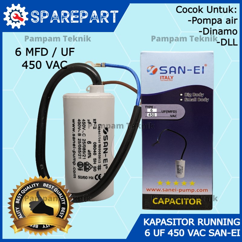 KAPASITOR CAPASITOR 6uf Mikro 450V San Ei KABEL BULAT Kondensor SANEI 6