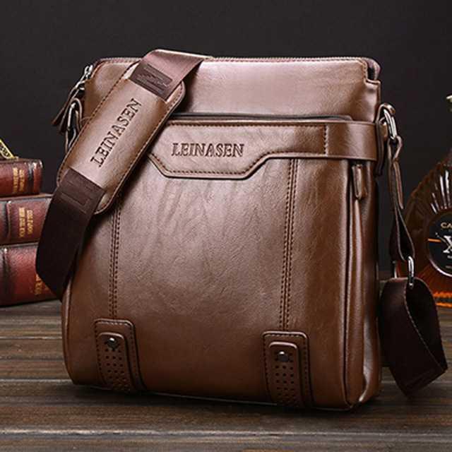 Leinasen Tas Selempang Messenger Crossbody Pria Shoulder Sling Bag PU Leather Kulit Waterproof Stylish Bepergian Kerja Kuliah Travel Jalan Men Fashion Durable Zippers Tas Bahu Slempang Tempat Gadget Smartphone Dompet Parfum Sisir s5156