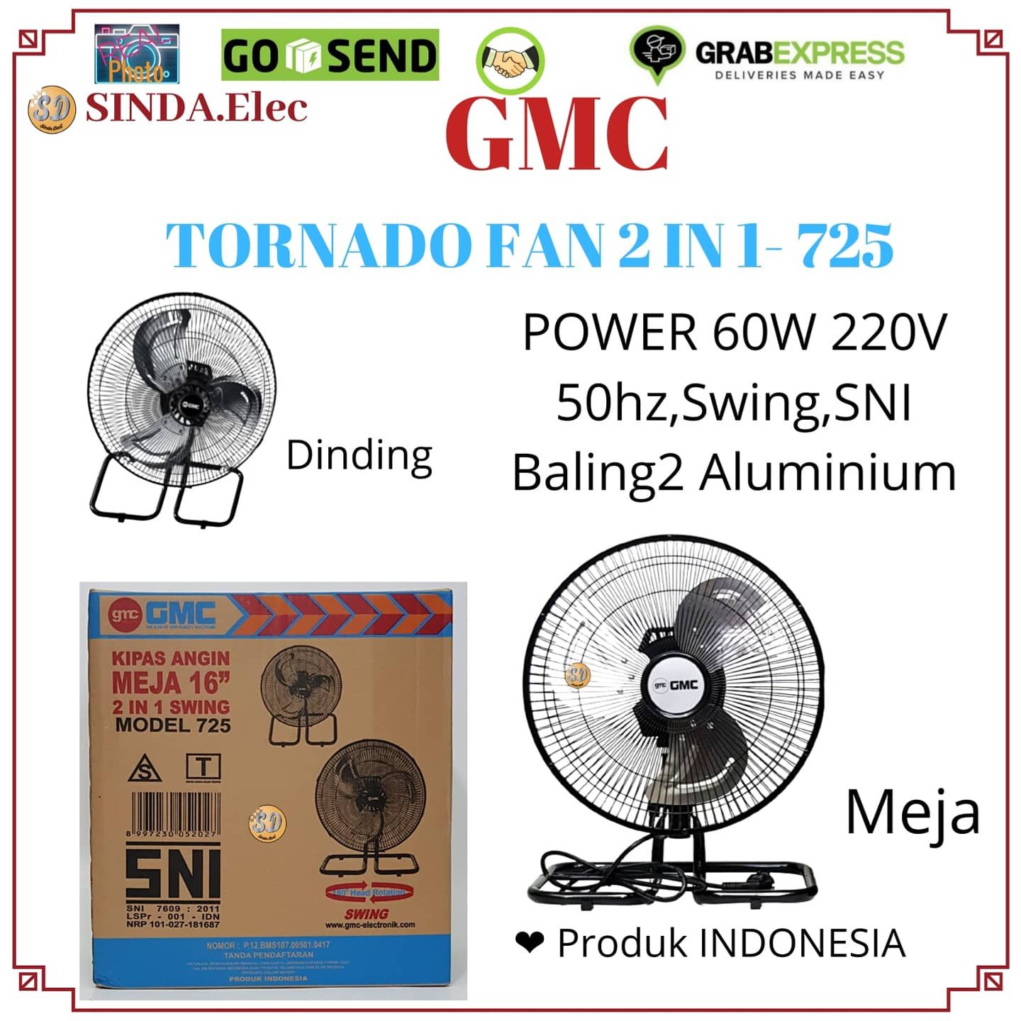 GMC Kipas Angin Tornado 16 Inch 725 2in1 Kipas Besi Bisa Meja Dan