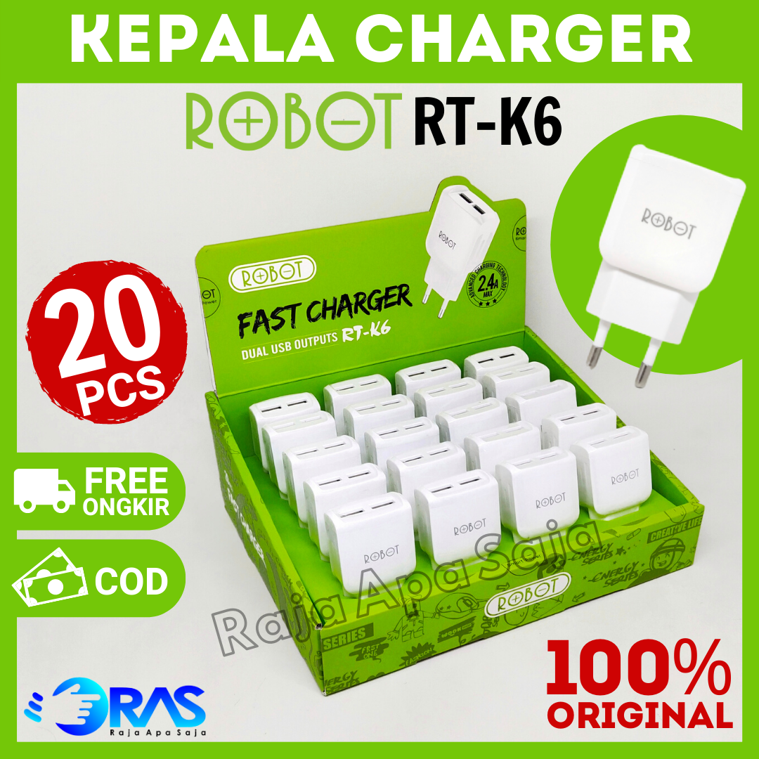 Kepala Charger Robot 2 USB Isi 20 Pcs Batok Charger Adaptor Iphone