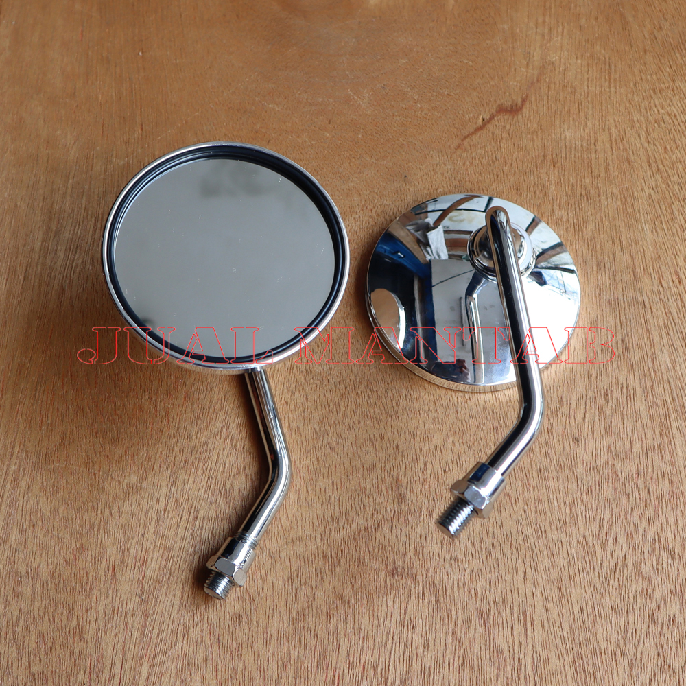 Kaca Spion Bulat Chrome Tangkai Pendek Kaca Datar Model Vespa Mini