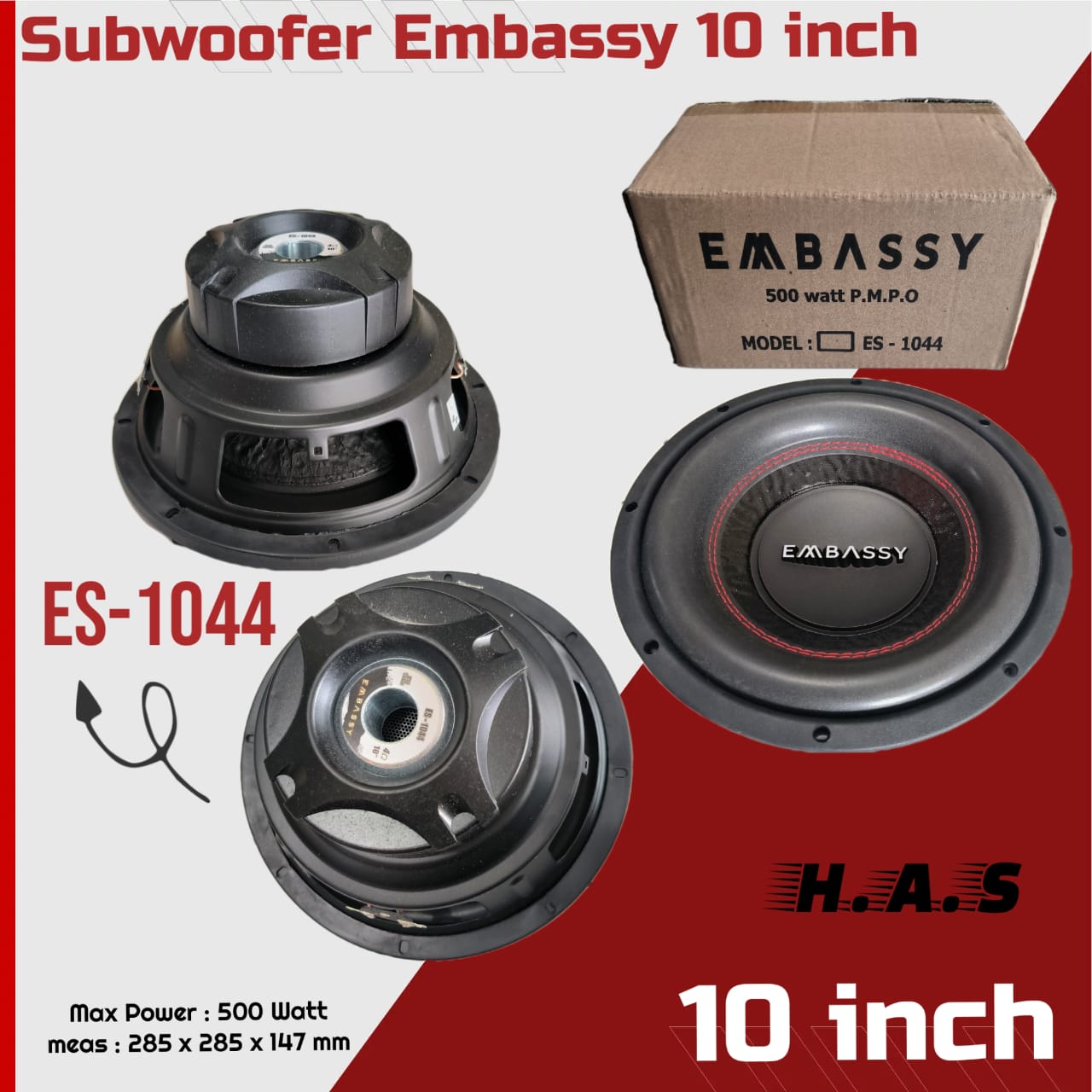 SUBWOOFER 10 Inch EMBASSY ES 1044 DOUBLE COIL 500 Watt Lazada Indonesia