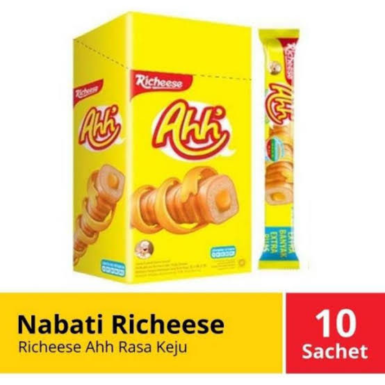 Snack Wafer Bersalut Keju Nabati Ahh Richeese Isi 10 Cemilan Enak