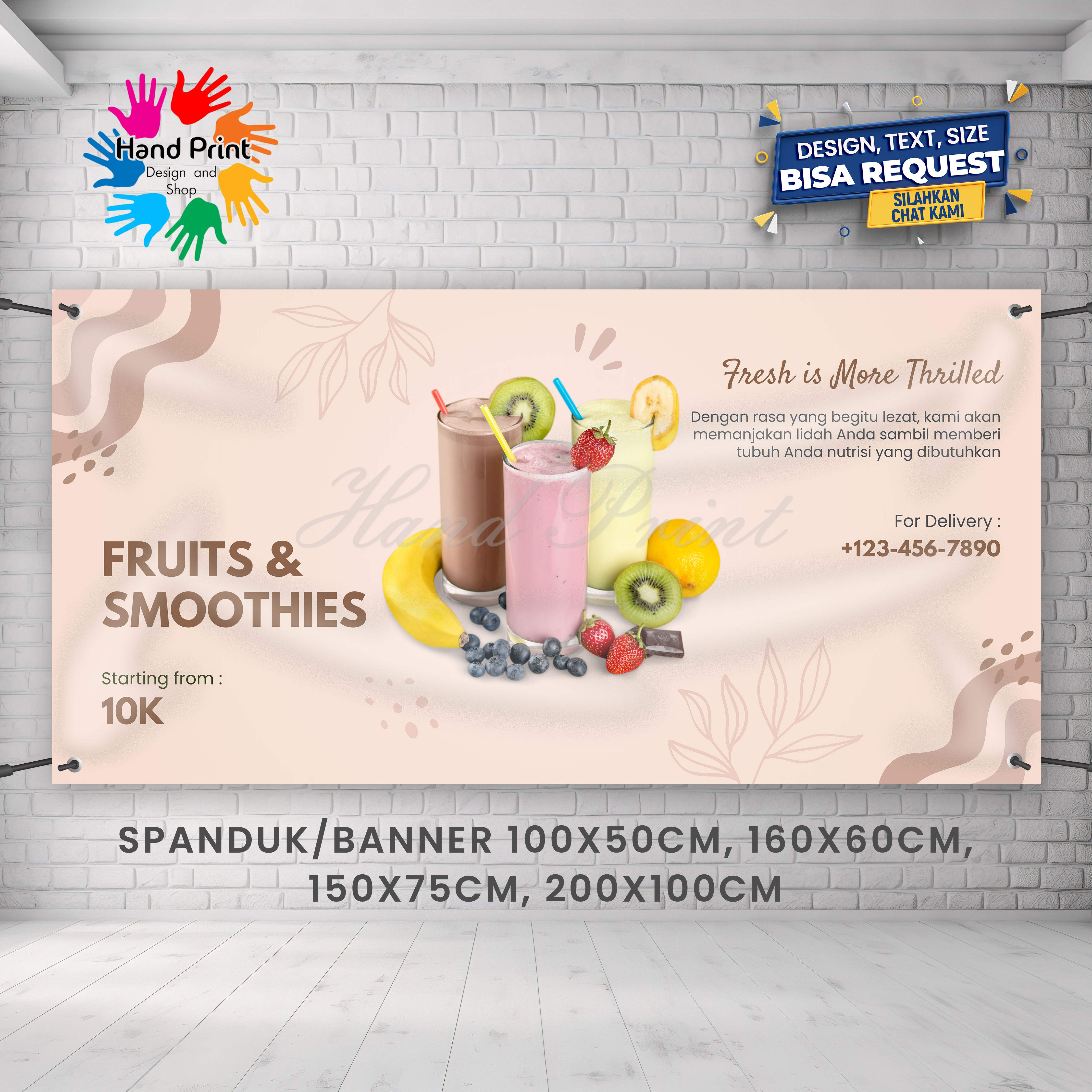 Spanduk Banner MMT Smoothies Jus Minuman Buat Promosi Jualan Krem Warna