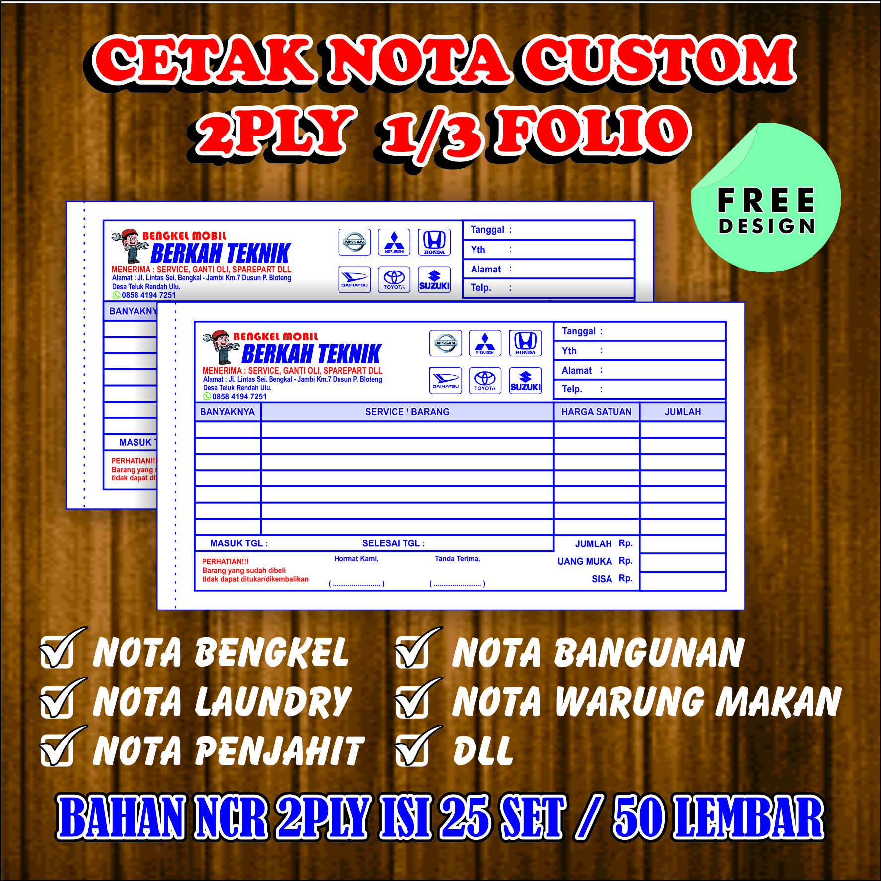 Cetak Nota Custom Nama Sendiri Ukuran Folio Ply Isi Lembar