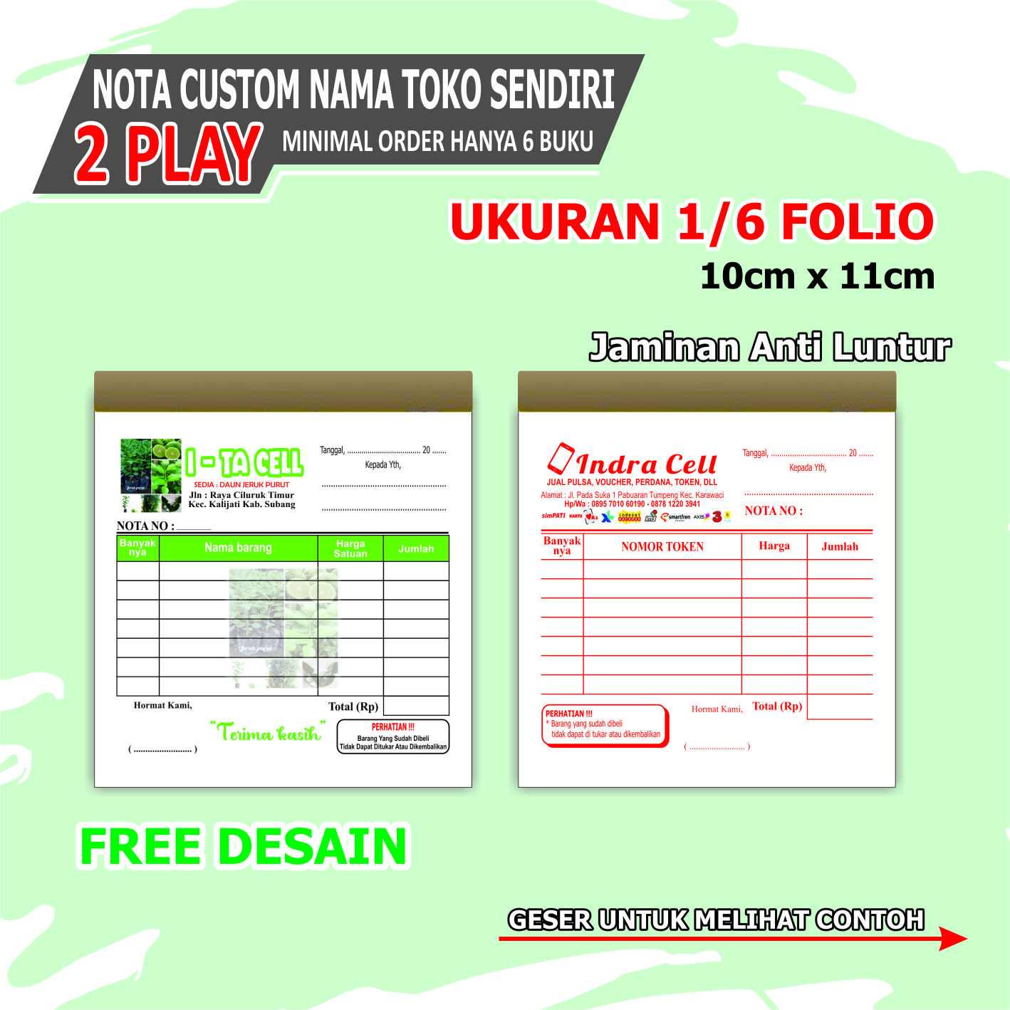 Nota Custom Play Isi Lembar Set Cetak Nota Nama Toko