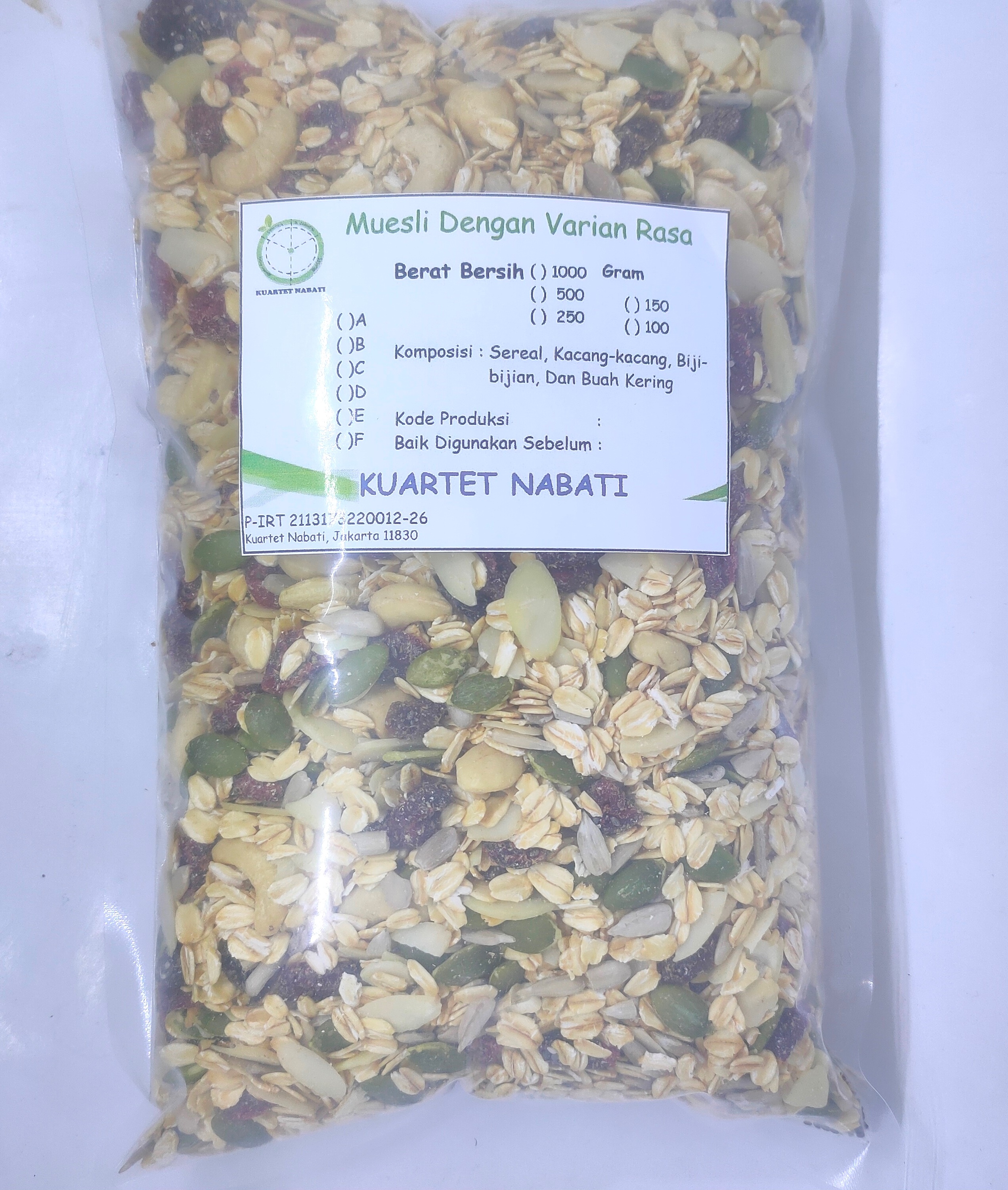 500gr Muesli Dg Varian Rasa Mix Rolled Oat Kacang Biji Buah Kering