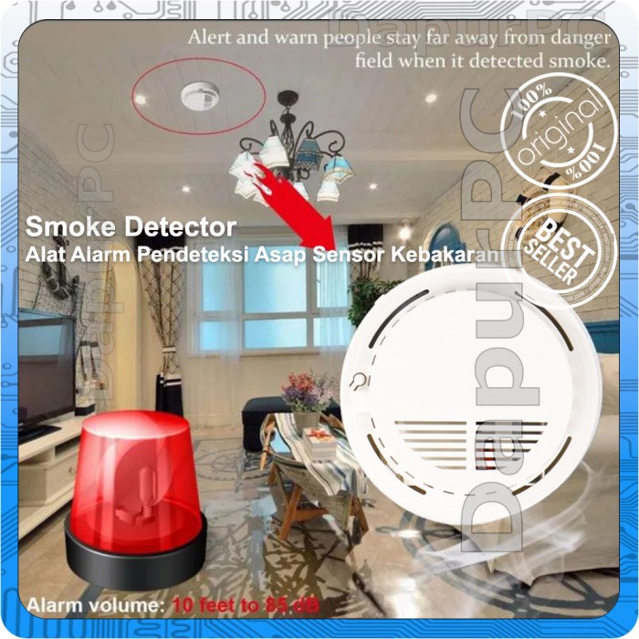 Smoke Detector Alat Alarm Pendeteksi Asap Sensor Kebakaran Lazada