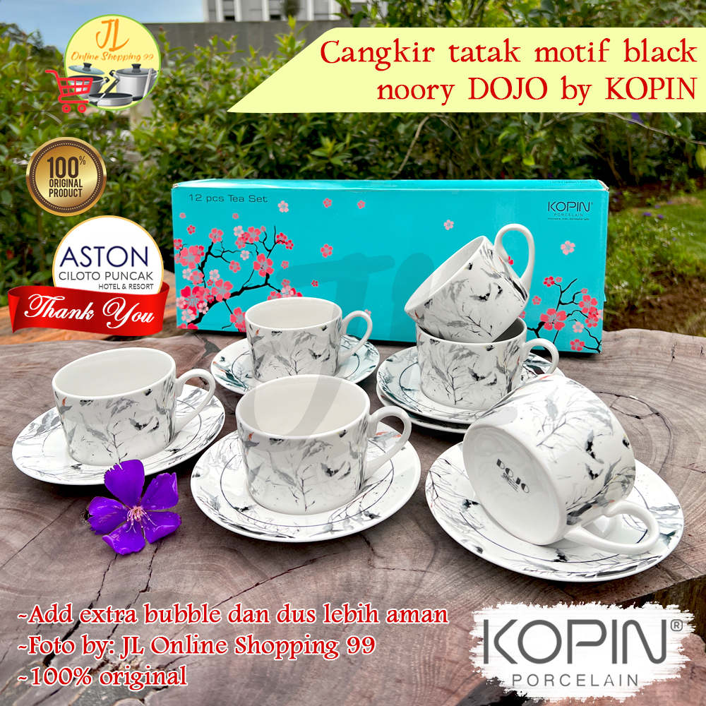 DOJO BY KOPIN 6 Pasang Cangkir Set Porcelain Motif Black Noory 220ml