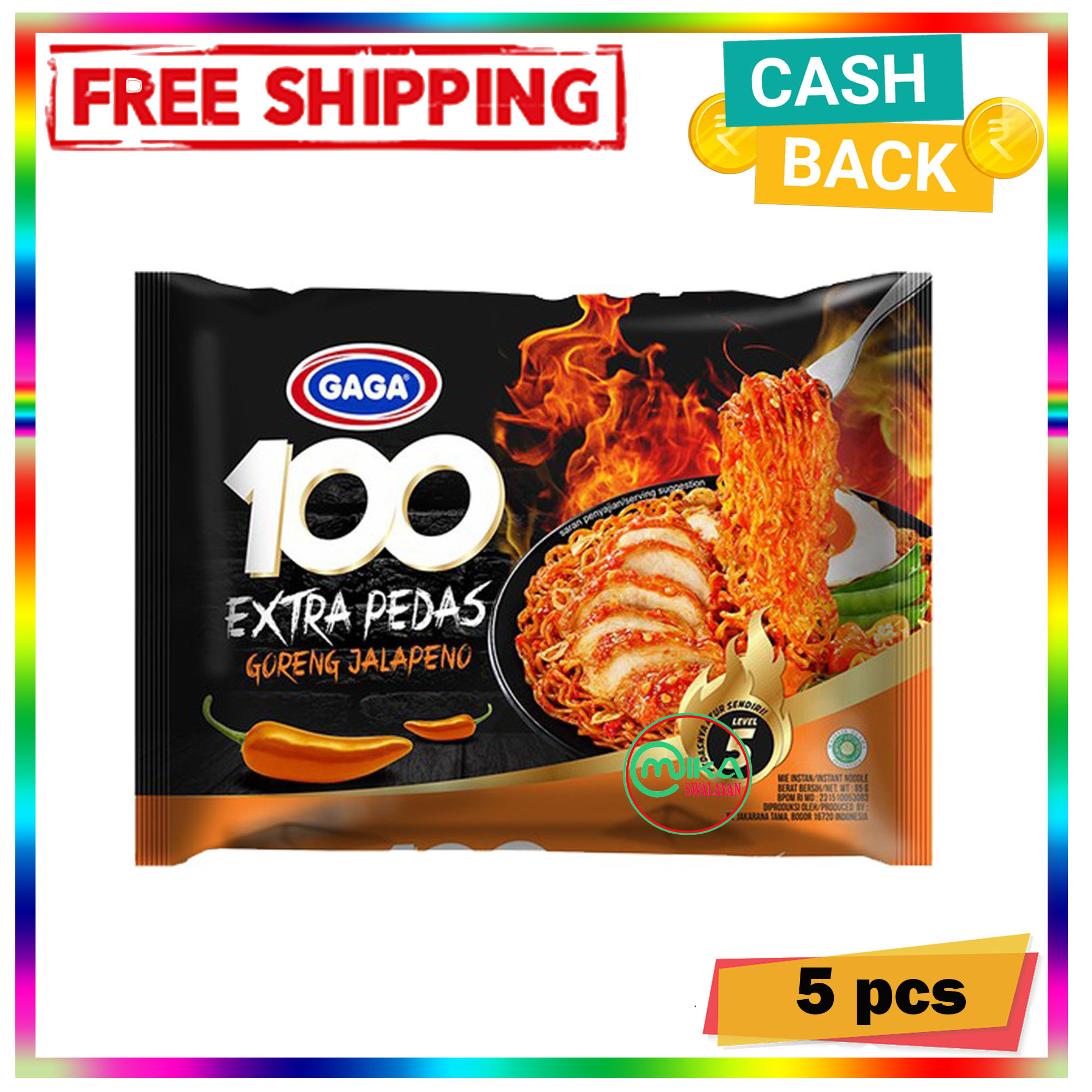 Mie Gaga 100 Extra Pedas Goreng Jalapeno Mie Instan 5Pcs Lazada