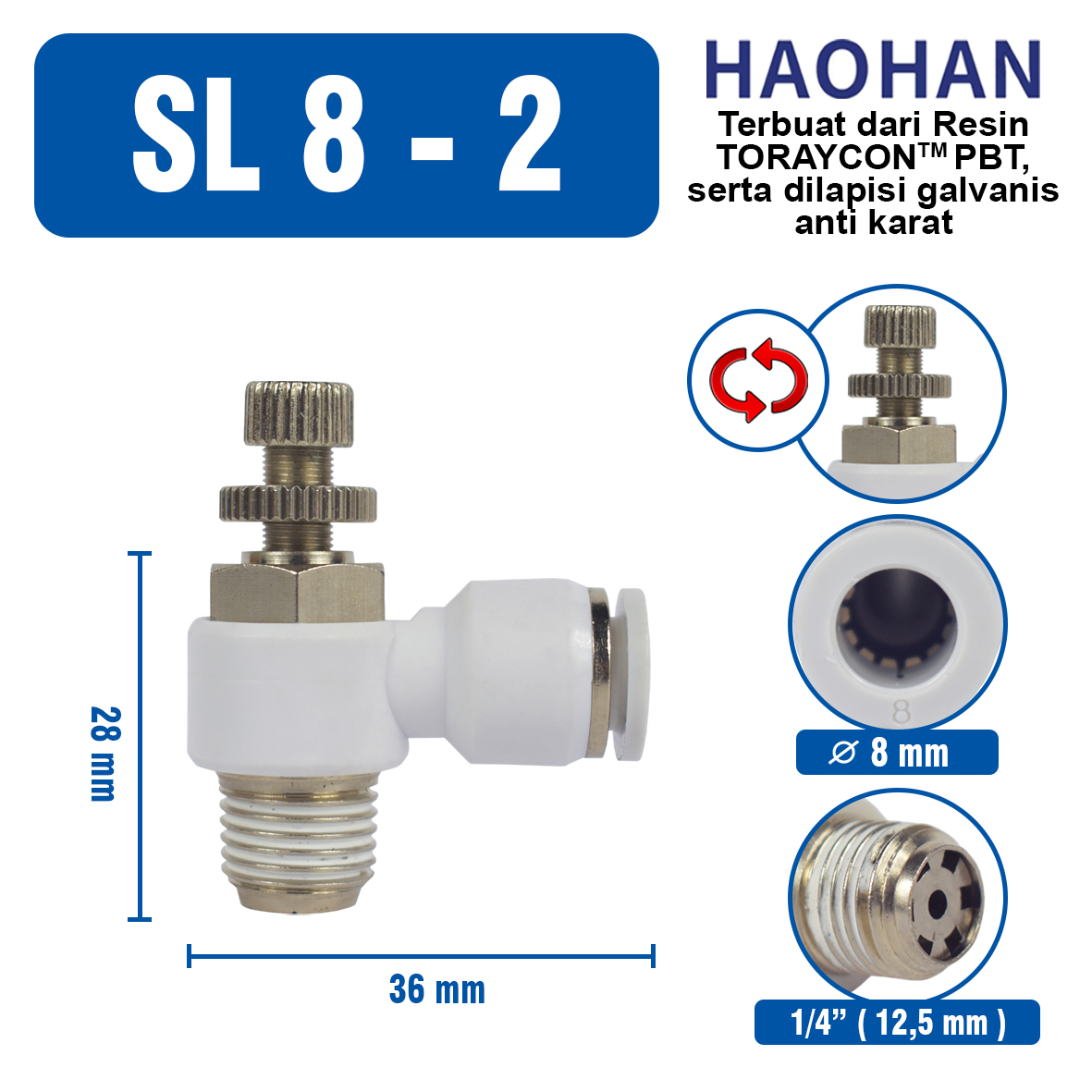 Sl Nepel Angin Fitting Pneumatic Speed Control Flow Control Elbow