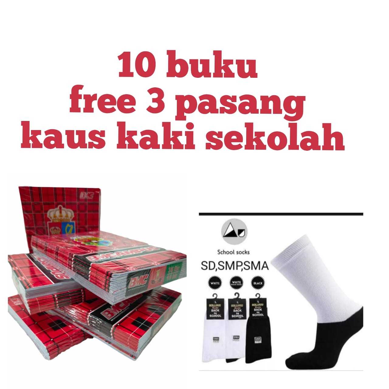 PROMO 1 PACK ISI 10 PCS BUKU BMCAMPUS 36 LEMBAR FREE 3 PASANG KAUS