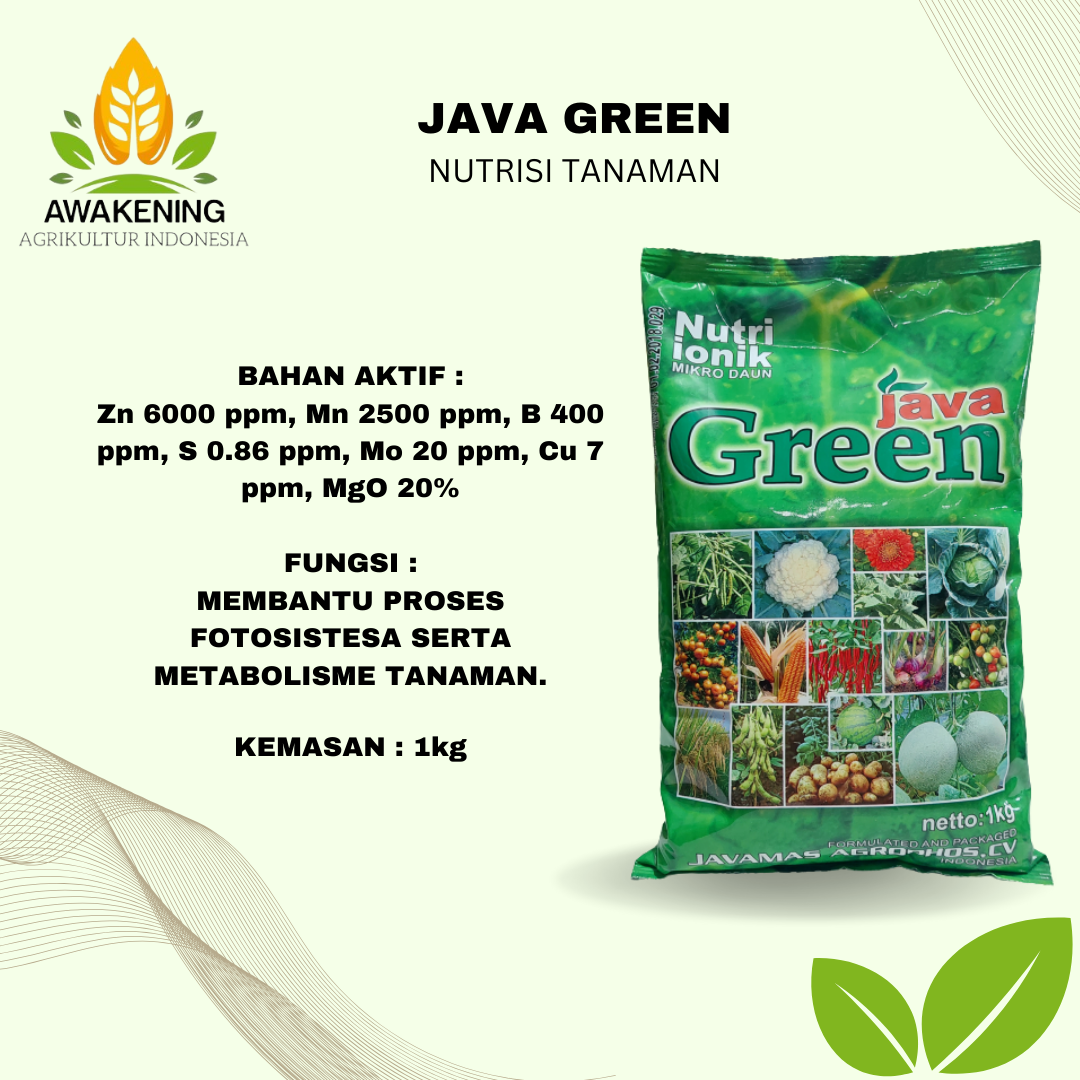 JAVA GREEN 1KG PUPUK NUTRI IONIK MIKRO DAUN Dan Pupuk Ionik Majemuk