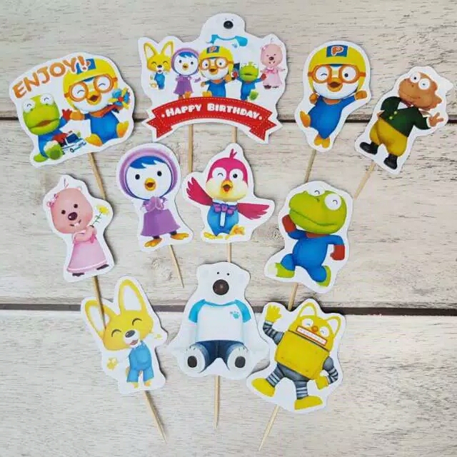 Satu Set Cake Topper Toper Hiasan Kue Ulang Tahun Karakter Pororo