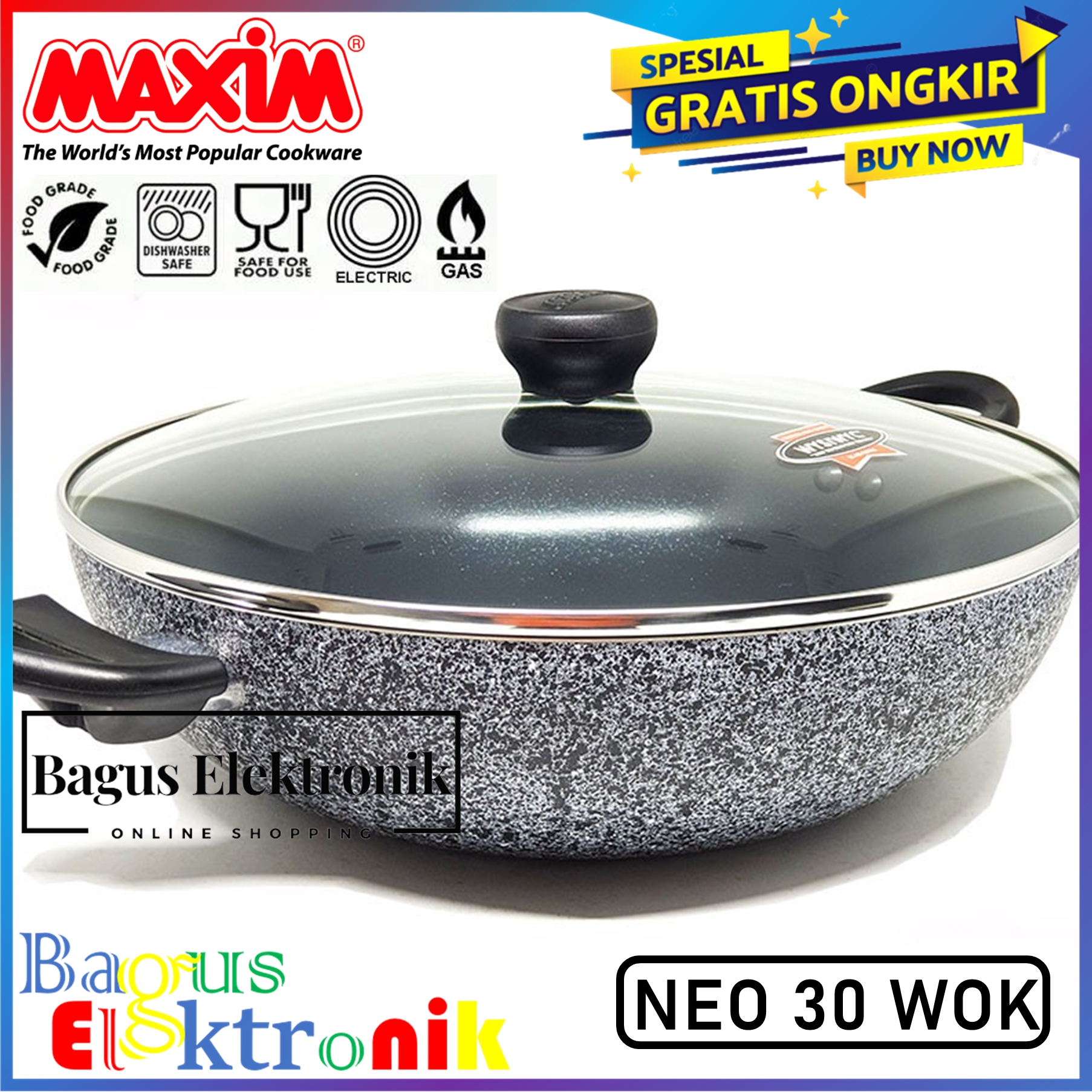 MAXIM NEOSTONE 30 Cm Wok Pan Anti Lengket Marble Ceramic Wok Maxim