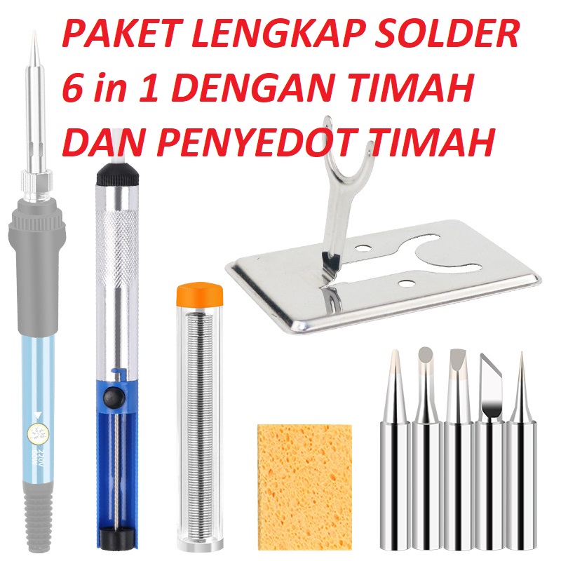 Paket Lengkap Solder 60w 6 In 1 Solder Timah Penyedot Timah Busa Sponse