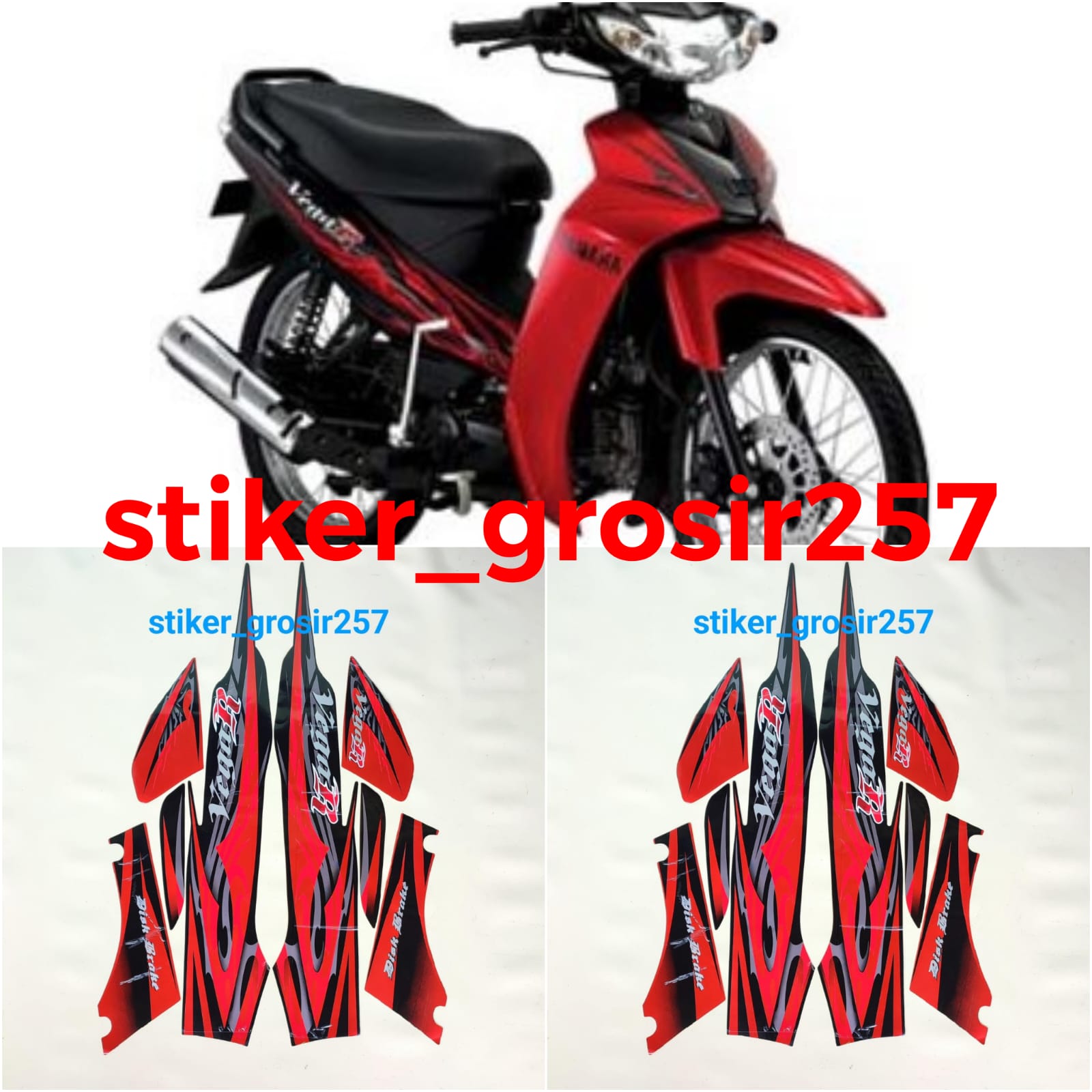 STIKER STRIPING LIS LES POLET BODY YAMAHA VEGA R 2008 2009 HITAM MERAH