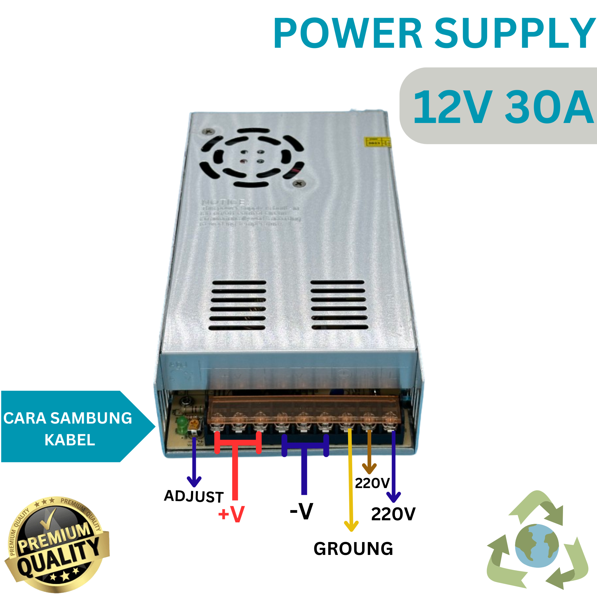 Adaptor Power Supply 12v 20A 30A PSU Jaring CCTV LED AC 220v To DC